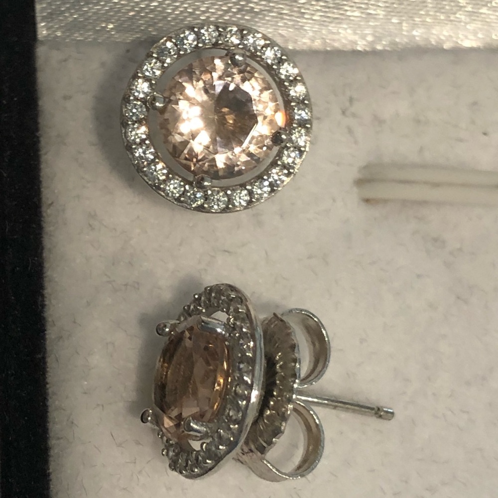 Keira Sterling Silver Morganite and CZ halo stud Earrings
